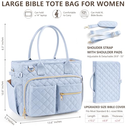 Large Bible Bag with Bible Cover Case for Women, Quilted Church Tote Bag