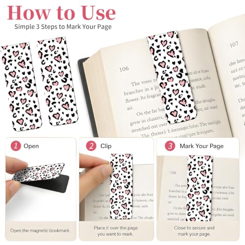5 Pieces Magnetic Bookmarks, Cute Magnet Bookmark Clips, Colorful Page Markers for Books, Reading Supplies for Book Lovers, Women and Men Cute Pink Heart Leopard - color: Cute Pink Heart Leopard