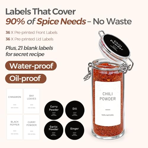 ComSaf Small Glass Spice Jars with Airtight Lids 4 oz 12 Pack with Labels - size: 4 fl oz x 12