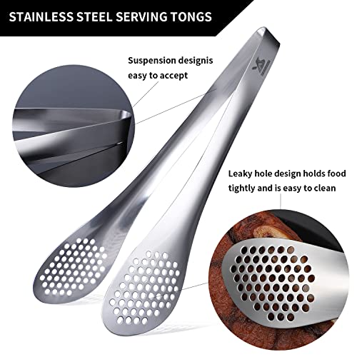 MSY BIGSUNNY 11Inch Kitchen Cooking Food Tongs Stainless Steel Buffet Tongs (silver, 2 pack) - color: silver 11" Serving Tongs