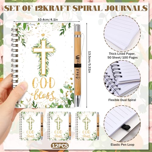 Resurhang 24 Pcs Christmas Christian Gifts Bulk God Bless Notebook Pens - style: First Communion