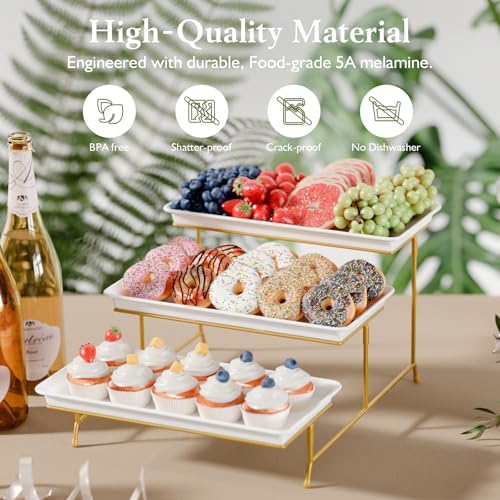 Bumusty 3-Tier Melamine Serving Tray Set, 14 x 7 in, Gold Stand - color: Gold, size: 14" x 7"