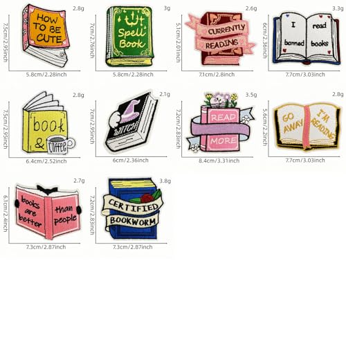10 Pcs Cartoon Book Iron On/Sew On Patches, Reading Embroidered Applique, Clothes Backpacks Hats Pants Jackets Jeans Decoration, Bachelorette Party Favors, DIY Accessories - color: 10 Book