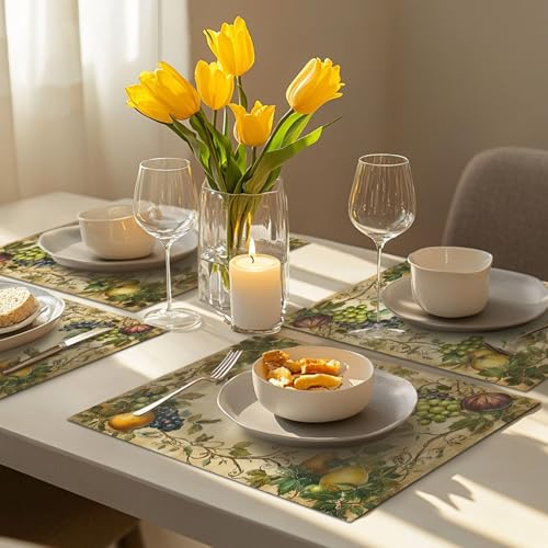 Fruit Placemats Set of 6, Fruits Grape Table Mats, Washable Place Mats for Home Party Indoor Kitchen Dining Table Decoration 12x18 Inch - color: Fruit, size: Set of 6