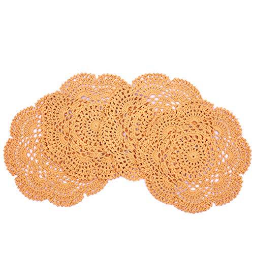 Phantomon 8 Inch Doilies Crochet Round Lace Doily Handmade Placemats 100% Cotton Crocheted Coasters, Pack of 4 (Yellow) - color: Yellow