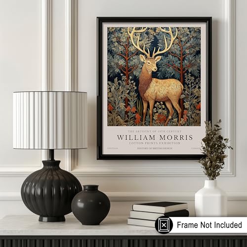 Poster Master William Morris Poster - Reindeer in the Forest Print - Deer Art - Botanical Art - Exhibition Artwork - Animal Piece - Floral Illustration - Aesthetic Bedroom or Office Decor - 11x14 UNFRAMED Wall Print - color: Style-01, size: 11"L x 14"W