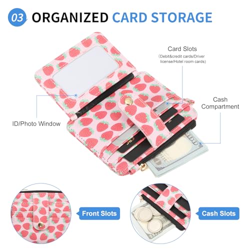 Small Credit Card Wallet PU Leather Card Holder Strawberry Print - color: Strawberry Print