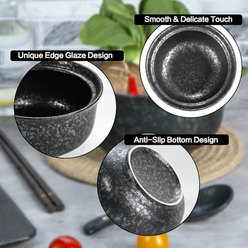 Ceramic Ramen Bowl Set Ramen Noodle Bowl with Lid 27oz Japanese Retro Style Soup, Pho, Udon Bowls, Matching Spoons and Chopsticks for Microwave & Dishwasher Safe, Black - color: Black, size: 1 PC