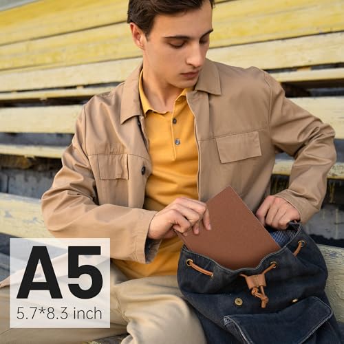 CAGIE College Ruled Journal for Men & Women, Softcover A5 Leather Notebook - color: Brown, size: 1 Pack
