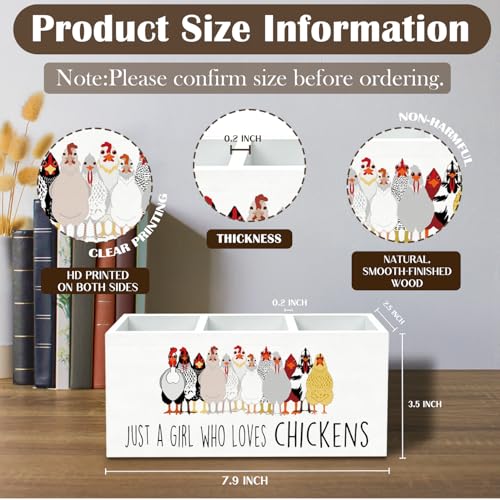 Just a Girl Who Loves Chickens Pen Holder for Desk, Chicken Lover Mom Lady Gifts Pencil Organizer, Funny Farm Rooster Hen Wooden Box Sign Desk Decor for Home Office Decoration - color: CHICKENS-3size