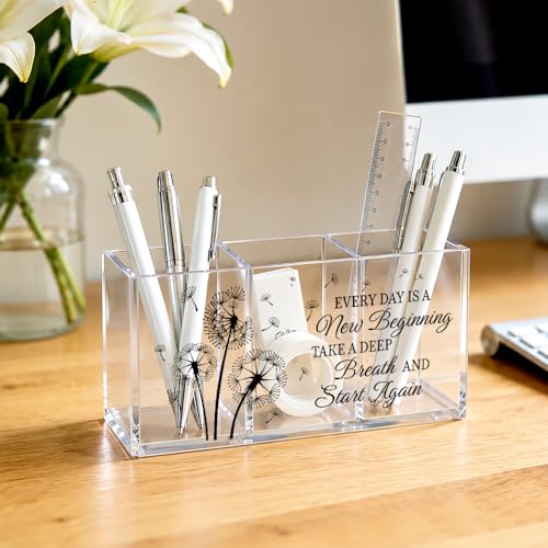 Every Day Is a New Beginning Acrylic Pen Holder 3 Compartments - color: Transparent054