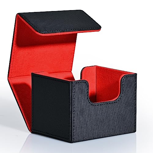 ZLCA MTG Deck Box Holds 120+ Single Sleeved Cards Commander Deck Box - color: A1-Black& Red, size: A-Horizontal
