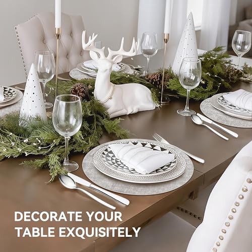 13" Round Placemats Set of 6, Reversible Faux Leather Wipeable Table Mats - color: Light Grey