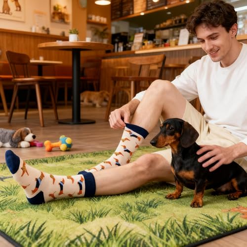 Colorful Funny Novelty Dress Socks for Men Women Teens Fathers Day Casual Fun Crazy Funky Graphic Crew Socks - color: 5 Pairs - Animals Style - Dachshund Pit Bull Dog Lion Panda Zebra Pattern Socks, size: 6-12