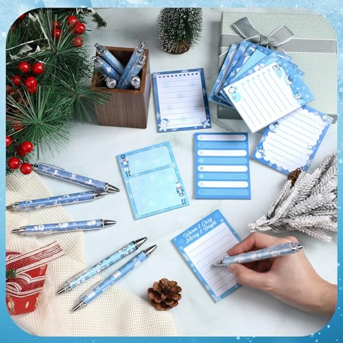 Dispowreath 24 Pcs Winter Sticky Notes with Pens Blue Snowflake Themed Gift - style: Blue Xmas