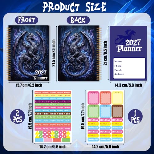 Xqumoi 2027 A5 Planner Dragon Blue Fire Weekly and Monthly Planner Gift - color: Blue Dragon 2027, size: A5