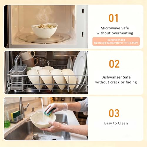 Salad Bowls 26oz, Oval Wheat Straw Bowls Sets of 6 - Beige - color: Beige, size: 26 oz (6 PCS)