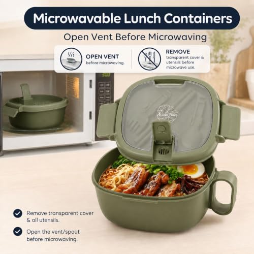 Microwave Ramen Bowl with Lid, Noodle Soup & Pasta Cooker, Leakproof,Green. - color: Sage Green, size: 50 oz (Single Bowl)