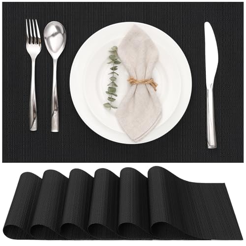 Myir JUN Placemats Set of 6 Kitchen and Dining Table Placemats - color: Black, size: Set of 6