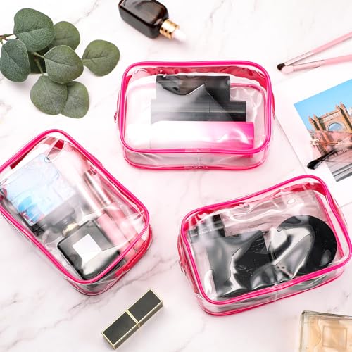 Weewooday 12 Pcs Clear Cosmetic Bags PVC Zipper,None - color: Rose Red, size: Medium