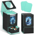 Card Deck Box for MTG Commander, Fits 100+ Double-Sleeved Cards Card Case - color: Black and Cyan