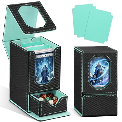 Card Deck Box for MTG Commander, Fits 100+ Double-Sleeved Cards Card Case - color: Black and Cyan