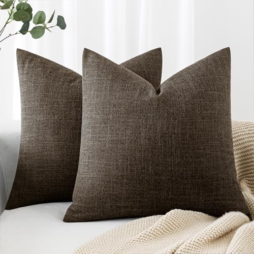 MIULEE Pack of 2 Linen Textured Pillow Covers, 18x18 Inch Dark Brown - color: Dark Brown, size: 18" x 18" (Pack of 2)