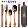 Travel Utensils With Case, 5 Pcs portable silverware set (Rose Gold) - color: Rose Gold, size: 5 Pieces