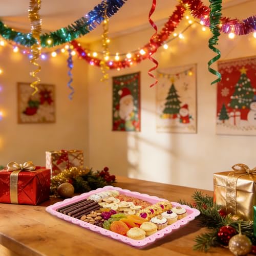 4 Pack Plastic Serving Tray for Party, 14.5 x 9.4 Inch Heavy Duty Platters for Party Buffet Wedding (Pink) - color: Pink
