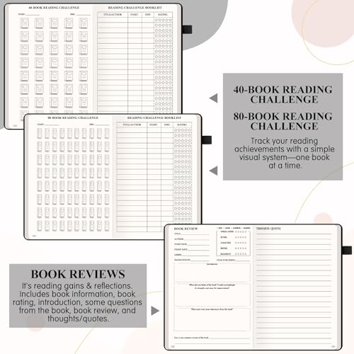 AKONEGE Reading Journal for Book Tracking - PU Leather Book Journal Reading Log with 80 Reviews for Readers, Accessories with Sticky Tabs, Pen Holder, Ribbon Bookmarks, 5.6" x 8.3", Black - color: Black