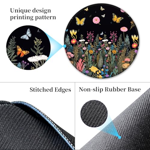 Hancynir Butterfly Floral Round Mouse Pad, Small Mousepad for Laptop Desk - color: Butterfly Flower Plants