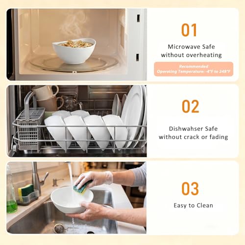 Soup Bowls Sets of 6, Unbreakable Wheat Straw Bowls 26oz - White - color: White, size: 26 oz (6 PCS)