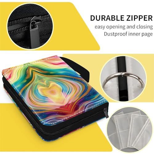 Card Binder 400 Pockets, 50 Sleeves Large Binder Trading Cards Holder 4 Pocket, Storage Organizer, Album Folder Case Protector Collector Gift Rainbow Colored Swirls Golden Glitter - color: Rainbow Colored Swirls Golden Glitter, size: 4 Pocket