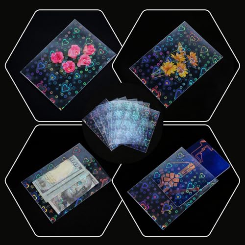 100PCS Laser Flashing Card Sleeves, Love Heart Laser Flashing Holographic Card Sleeves, Photocard Sleeve with Holographic Foil Cover, Laser-Flashing Trading Card-Protector for Photo Cards (65x90mm)