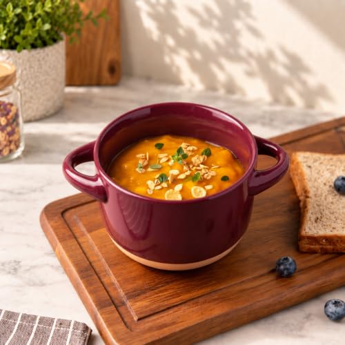 AmorArc 24 oz Soup Bowls with Lids, Ceramic Soup Containers with Handle - color: Blue&Red, size: Set of 2