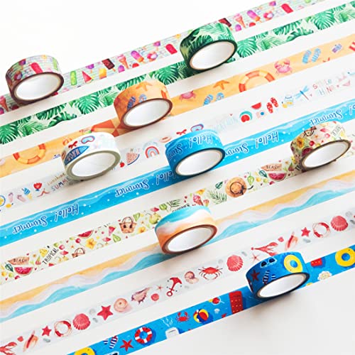 YUBBAEX 10 Rolls Four Seasons Washi Tape Set Beach Ice Cream Masking Decorative Tapes (Summer) - color: Summer
