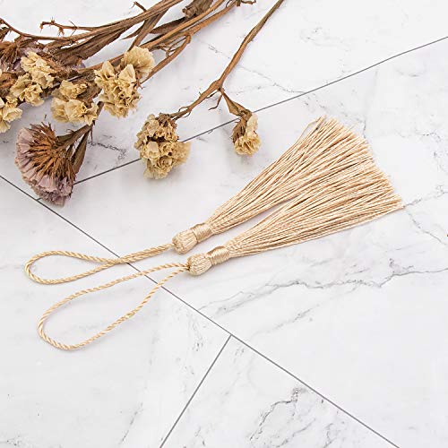 VAPKER 100 Pieces Wheat Color 13cm/5-Inch Silky Handmade Soft Tassels Floss Bookmark Tassels with 2-Inch Cord Loop for Jewelry Making, DIY Projects, Bookmarks - color: P:wheat