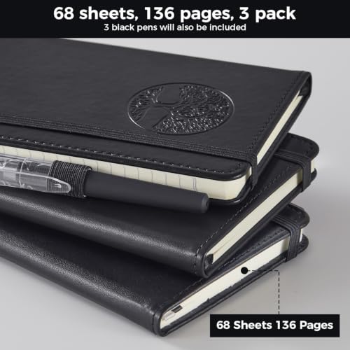 Small Journal Notebook Pocket Notebook, 3.7" x 5.7", A6, Black, 3 Pack - color: 3 Black Tree, size: A6