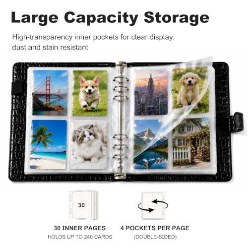 Convend A5 Kpop Photocard Binder with 30 Pack 4-Pocket Card Pages, 6 Ring Refillable Binder Album with 240 Card Slots, PU Leather Cover, Magnetic Closure, Trading Cards, Black Croc Textured - color: New-2, size: Luxe-A5
