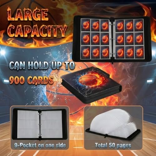 Card Binder 9 Pocket, Basketball, 900 Cards, PU Leather - color: Basketball