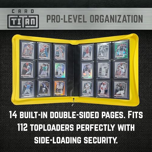 Card Titan Toploader Binder - 9-Pocket Trading Card Binder with Rigid Slipcase - Fits 252 Standard Top Loaders - Heavy-Duty Square Spine Case for Toploaders - Side-Loading Pages - Yellow - color: Yellow - 9 Pocket