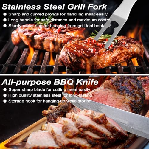 POLIGO 29 PCS BBQ Grill Accessories Stainless Steel BBQ Tools Grilling Tools Set with Storage Bag for Fathers Day Dads Birthday Presents - Camping Grill Utensils Set Ideal Grilling Gifts for Men Brown - color: Brown