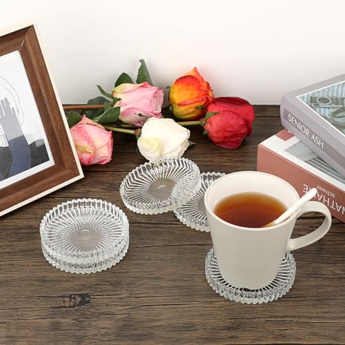 JUXYES Set of 8 Heat-Resistant Clear Glass Coaster for Hot and Cold Drinks - color: Clear, size: 8 Pack