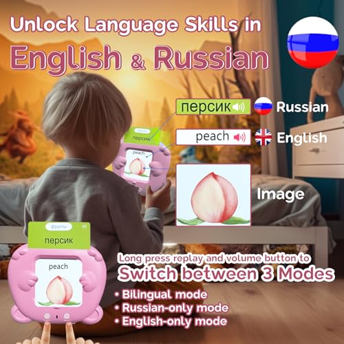 English Talking Flash Cards Bilingual for Kids - Russian, Pink - color: Russian, size: Pink