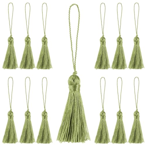 48Pcs Mini Bookmark Tassels Handmade Keychain Silky Tassel - color: Light Green