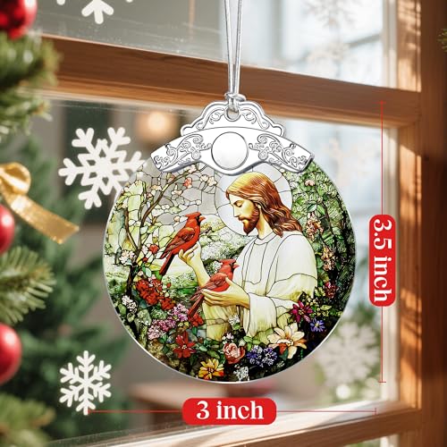 Jesus with Cardinals Ornament, Christian Christmas Ornament, Religious Christmas Decor, Jesus Christ Decoration, Memorial Gift, Christian Gifts, Religious Gifts, Gift Idea - color: Jesus Pattern D