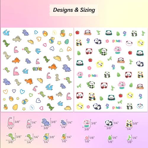 Okiyomi Dinosaur Nail Stickers for Kids, 3D Kawaii, 4 Sheets, 292 Decals - color: 5d Dinos