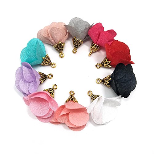 100Pcs Chiffon Flower Handmade Mini Tassels, Colorful Earring & Key Chain Tassels Assorted Colors Randomly (02) - color: 02