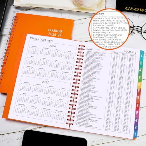 Planner 2026-2027 - Academic Planner 2026-2027,Planner Weekly and Monthly with Tabs, JULY 2026 - JUNE 2027, 6.25" × 8.3", Strong Twin-Wire Binding - color: Orange