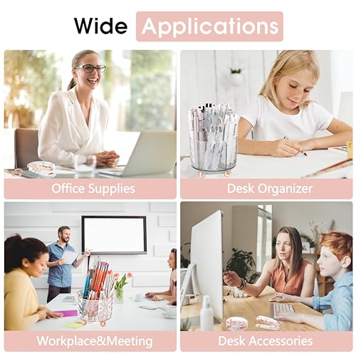 Rose Gold Desk Accessories, Office Supplies Desk Organizers 360°Pen Holder Acrylic Stapler Set, Phone Holder, Ballpoint Pen, Scissor, Binder Clips, Ruler, Transparent Glue, Sticky Note and Staples. - color: Rose Gold
